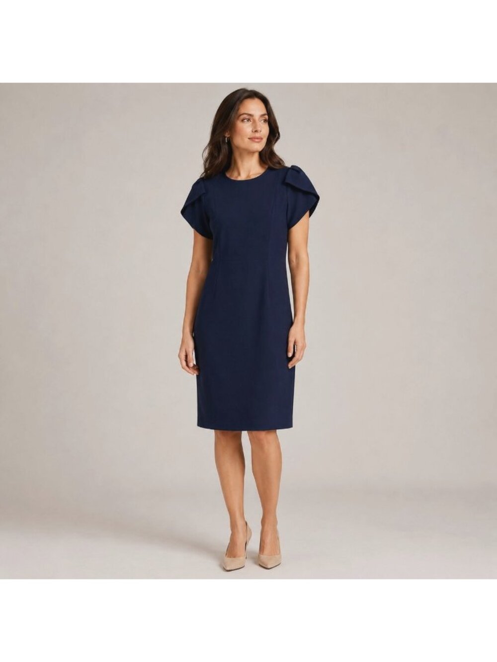 Calvin Klein Women Navy Blue Short Tulip Sleeve Knee Length Dress Size 8